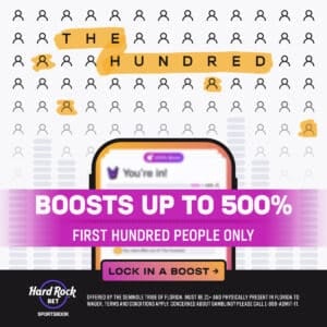 Screenshot of The Hundred: a new promotion offered at Hard Rock Bet