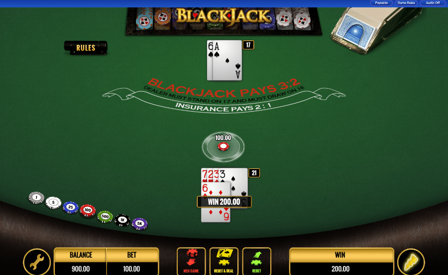 Winning blackjack hand