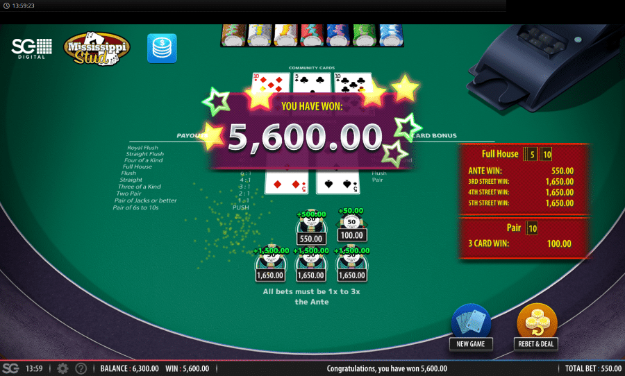 A big win in Mississippi Stud online