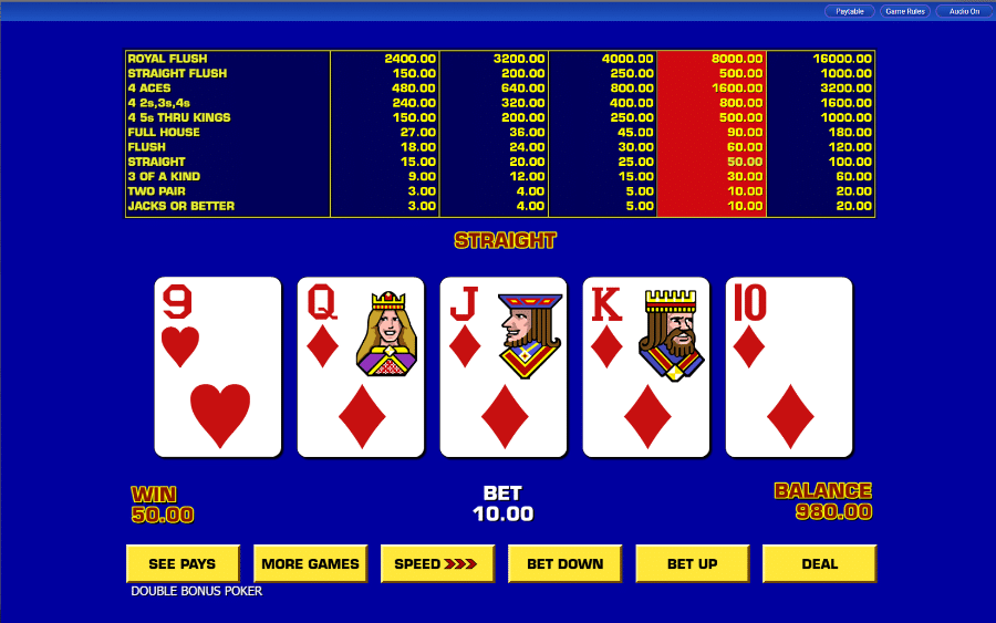 Bonus Bonus poker straight flush