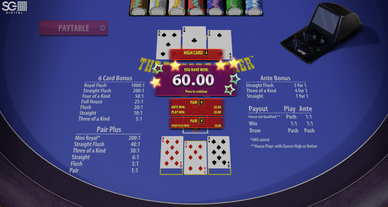Three Card Poker - Pair Plus win