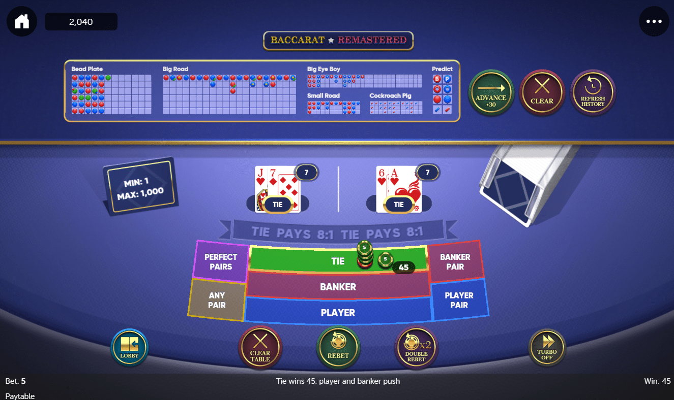 Baccarat Remastered - Tie bet win